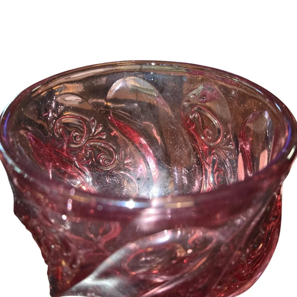Fenton Signed Candy Dish Pink Paisley Swirl VTG Glass Lid Pedestal Bowl 7.5X5X5